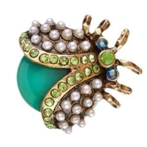 Men’s Green Beetle Stud Earrings – Gold Tone with Faux Pearl Wing – Eye Candy